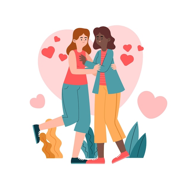 Illustration De Couple Lesbien Plat Organique