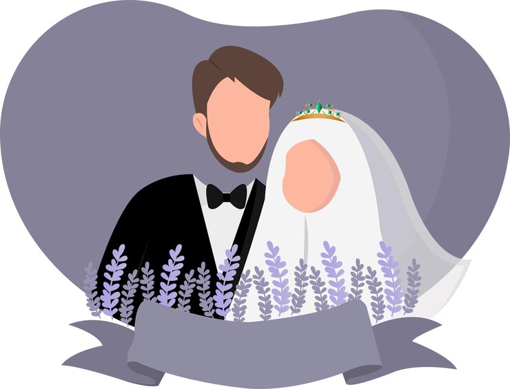 Vecteur illustration de couple de mariage musulman