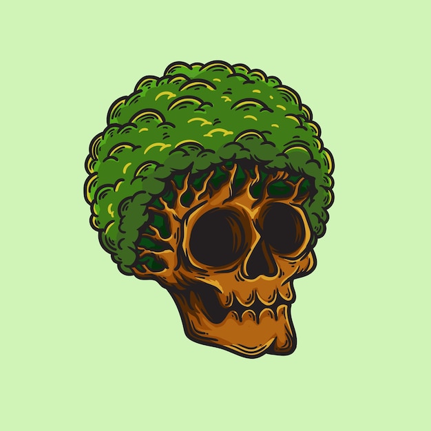 Illustration De Crâne D'arbre Aux Cheveux Afro Sur Fond Vert Clair