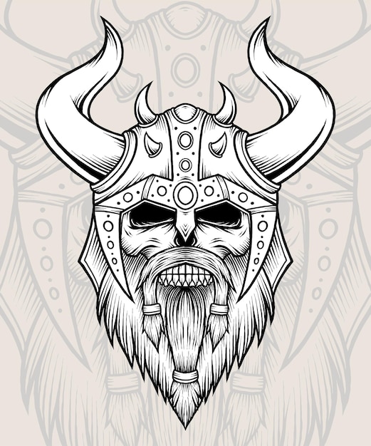 Illustration De Crâne De Seigneur Viking Vintage