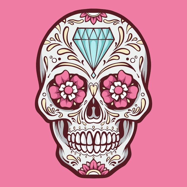 Illustration de crâne de sucre rose