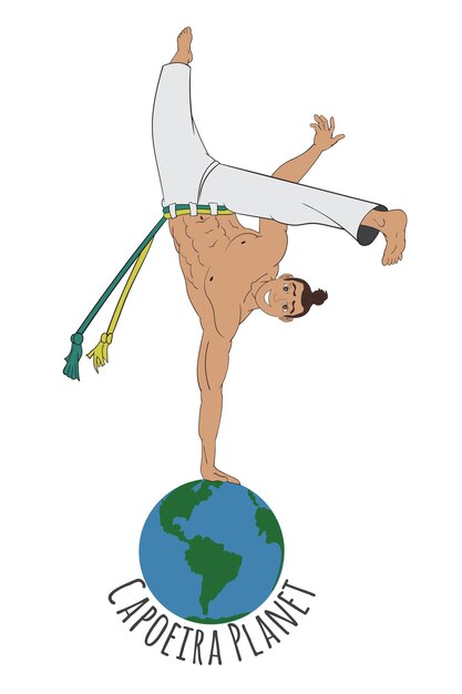 Illustration Créative Du Danseur De Capoaira. Danseur De Capoeira Debout Sur Une Main Sur La Planète Terre