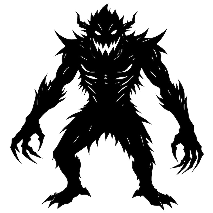 Vecteur illustration de créature menaçante vectorielle de la silhouette d'un démon imposant