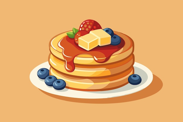 Illustration de crêpes de dessin animé avec du beurre et des garnitures de fruits