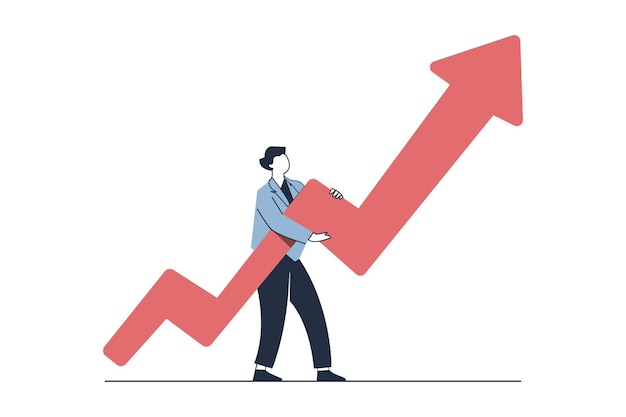 illustration de croissance d'entreprise avec un homme tenant une flèche tendant vers le haut symbolisant le succès et le progrès