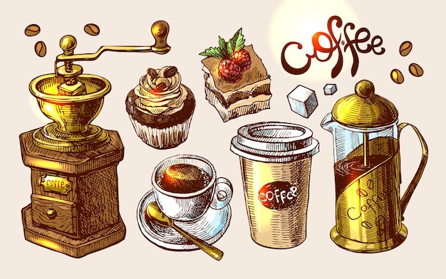 Vecteur illustration de croquis de café