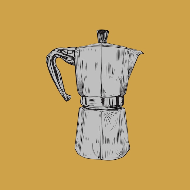 Illustration De Croquis Dessinés à La Main De Cafetière Geyser.