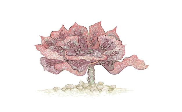 Illustration croquis dessinés à la main d'Echeveria Etna. Une plante succulente pour la décoration de jardin.