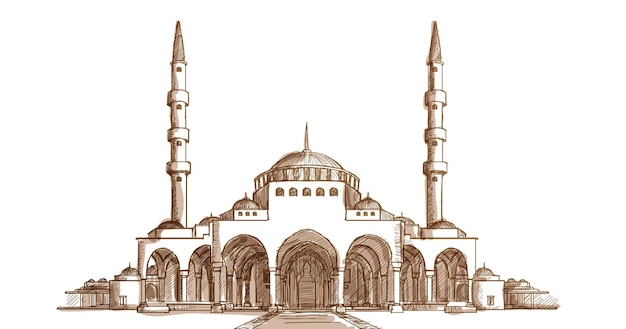 Vecteur illustration de croquis dessinés à la main de la mosquée de l'islam