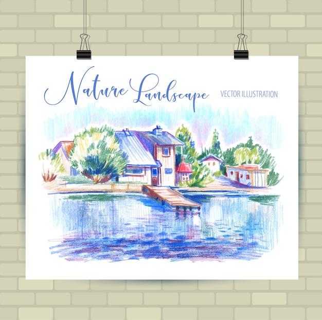 Illustration croquis en format vectoriel. Affiche avec beau paysage.