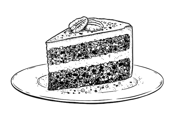 Illustration De Croquis De Gâteau Aux Carottes Sur Plaque Dessin De Style Vintage