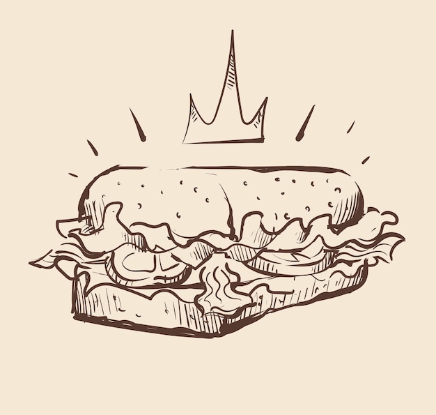 Vecteur illustration de croquis royal long sandwich roll