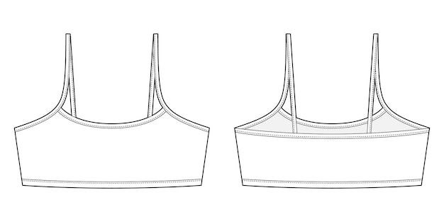 Vecteur illustration de croquis technique de bralette de fille modèle de conception de sous-vêtements de soutien-gorge pour femmes