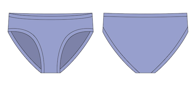 Illustration de croquis technique de culottes pour filles Couleur bleue froide Sous-vêtements pour enfants