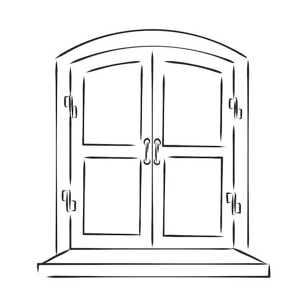 Vecteur illustration de croquis de vecteur de fenêtre dessinée à la main à l'encre noire contour à main levée