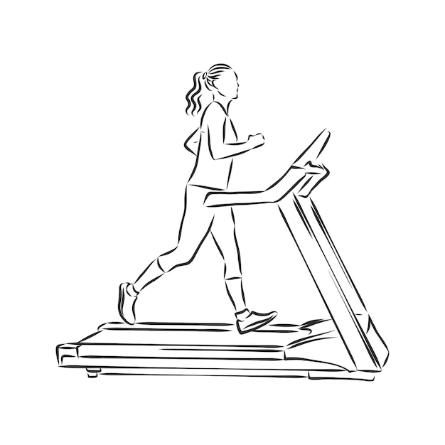 Illustration De Croquis De Vecteur De Tapis Roulant D'entraîneur Sportif Style De Doodle De Tapis Roulant