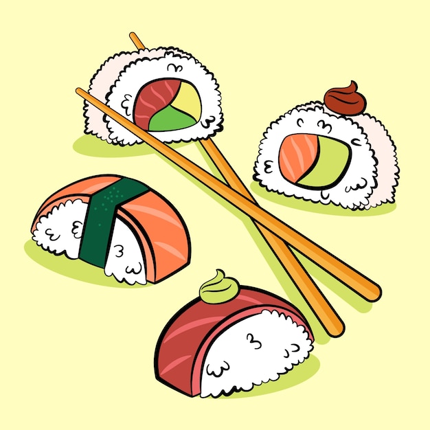Illustration de cuisine japonaise design plat dessiné à la main