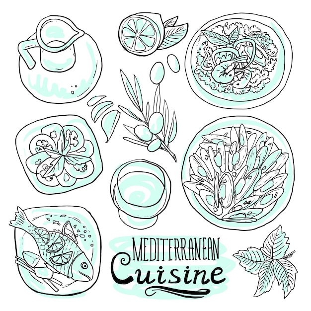 Illustration De Cuisine Méditerranéenne Sur Fond Blanc