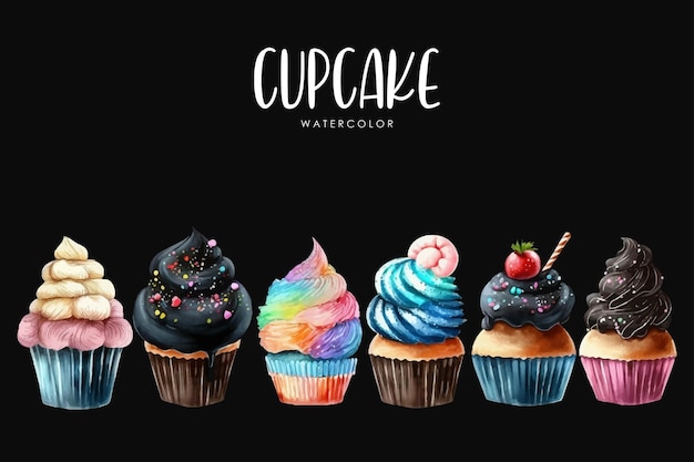 Illustration De Cupcake Aquarelle Sur Fond Noir Isolé