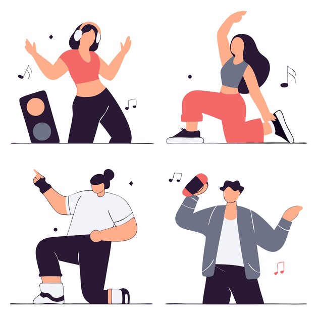 Illustration de danse dynamique avec quatre danseurs