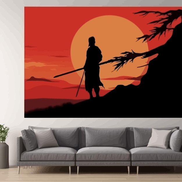 Vecteur illustration_de_silhouette_de_samurai japonais