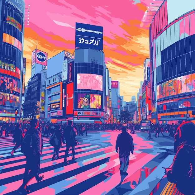 Vecteur illustration_de_tokyo_shibuya_crossing_vecteur