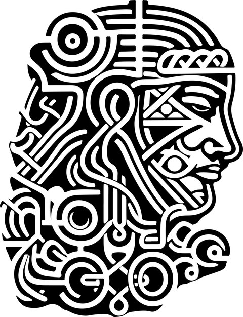 Illustration Décorative Vectorielle De La Tête D'une Femme Ancienne Mythologie Historique Abstraite Logo De La Tête D'une Femme Et D'une Fille Bon Pour L'impression Ou Le Tatouage