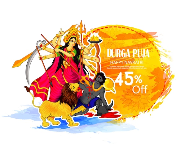 Illustration De La Déesse Durga Dans Subho Bijoya, Affiche Ou Bannière Happy Navratri Celebration Backgroun