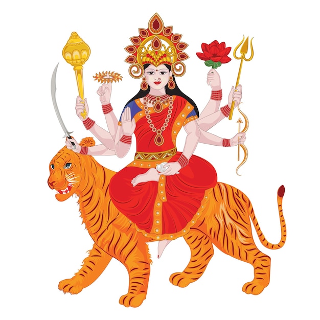 Vecteur illustration de la déesse heureuse durga puja et de l'icône de la célébration du navratri