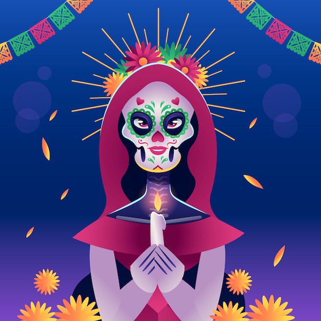 Vecteur illustration dégradée pour la célébration du dia de muertos