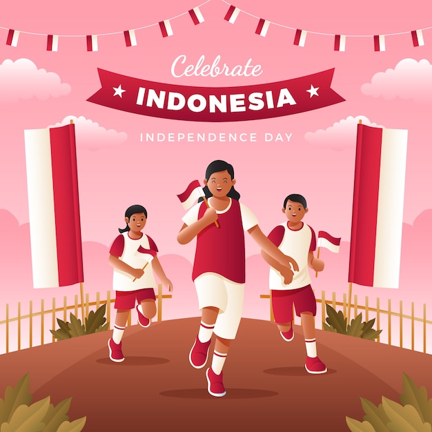 Vecteur illustration dégradée pour la célébration de la fête de l'indépendance de l'indonésie