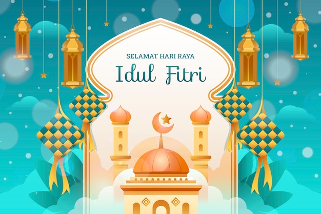 Vecteur illustration dégradée pour la célébration de hari raya idul fitri