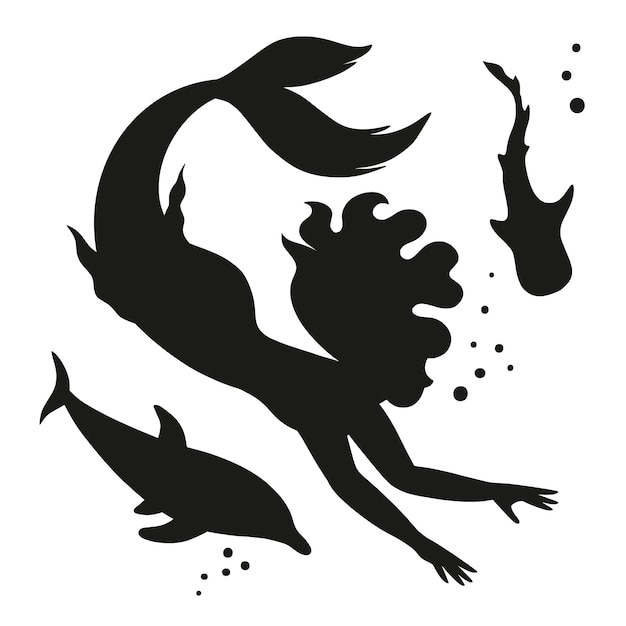 Illustration design plat de la silhouette de la sirène