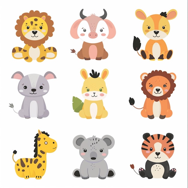 illustration dessin animé d'animaux mignons conception vectorielle personnage de bébé collection d'impression d'arrière-plan