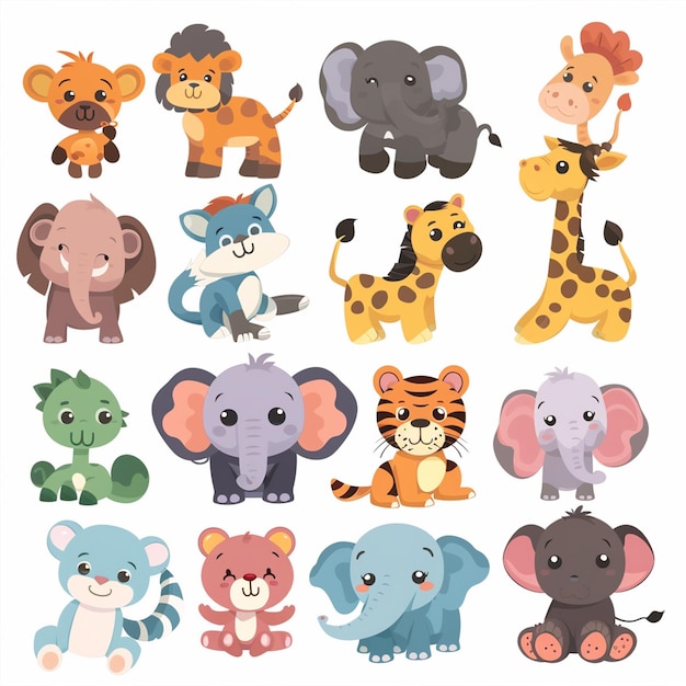illustration dessin animé d'animaux mignons conception vectorielle personnage de bébé collection d'impression d'arrière-plan