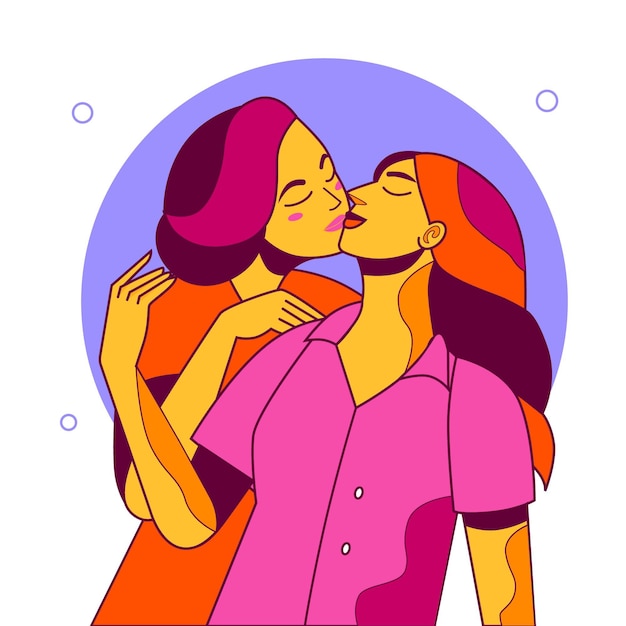 Vecteur illustration de dessin animé baiser lesbien