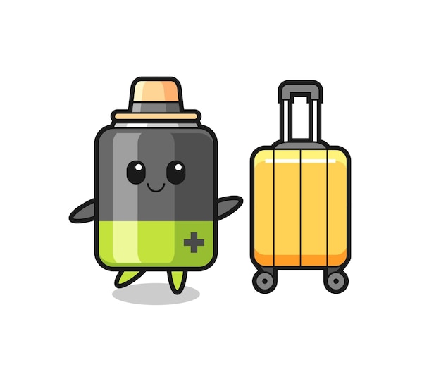 Illustration De Dessin Animé De Batterie Avec Des Bagages En Vacances