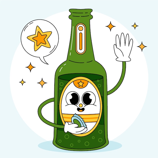 Vecteur illustration de dessin animé de bière dessinée à la main