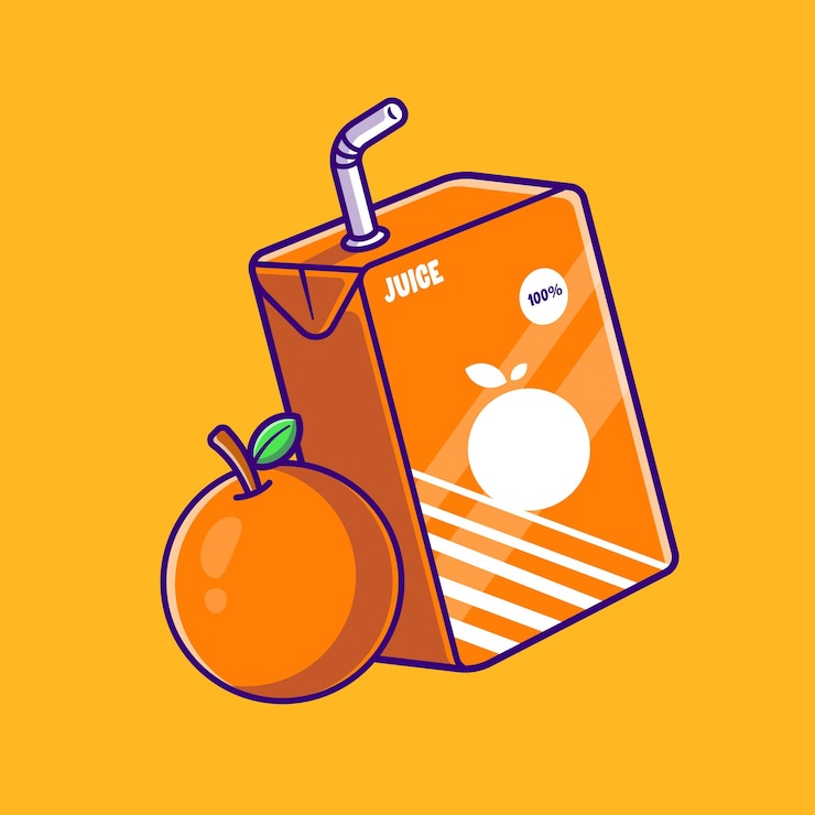 Vecteur illustration de dessin animé de boîte de jus d'orange. style de bande dessinée plat