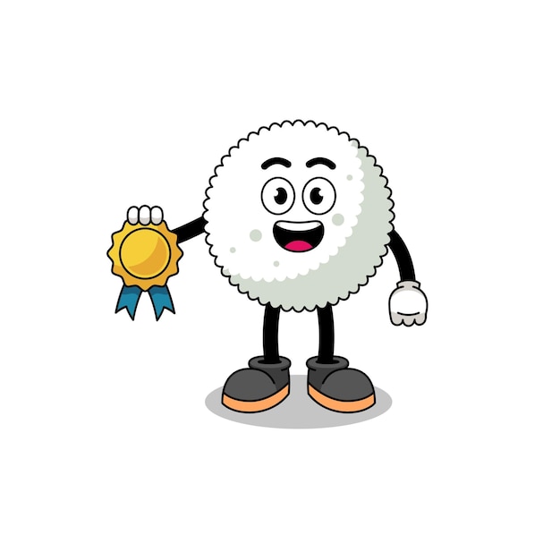 Illustration De Dessin Animé De Boule De Riz Avec Médaille De Satisfaction Garantie