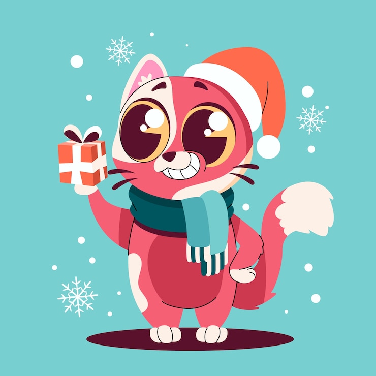 Vecteur illustration de dessin animé de chat plat pour la célébration de la saison de noël
