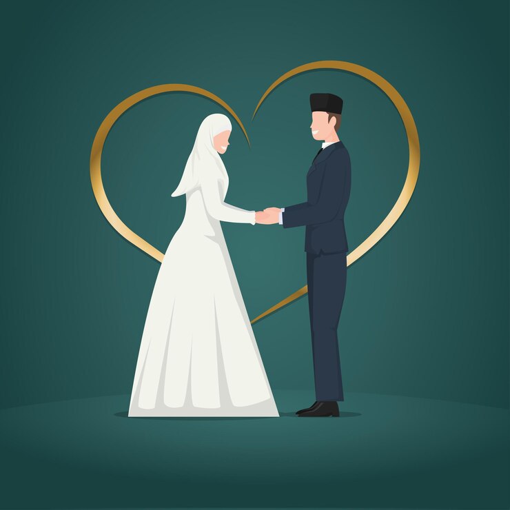 Vecteur illustration de dessin animé de couple de mariage musulman