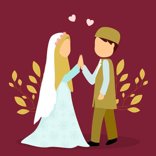 Vecteur illustration de dessin animé de couple de mariage musulman