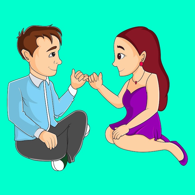 Vecteur illustration de dessin animé d'un couple se promettant l'un à l'autre