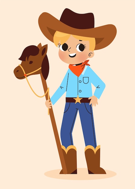 Illustration De Dessin Animé De Cowboy Dessiné à La Main