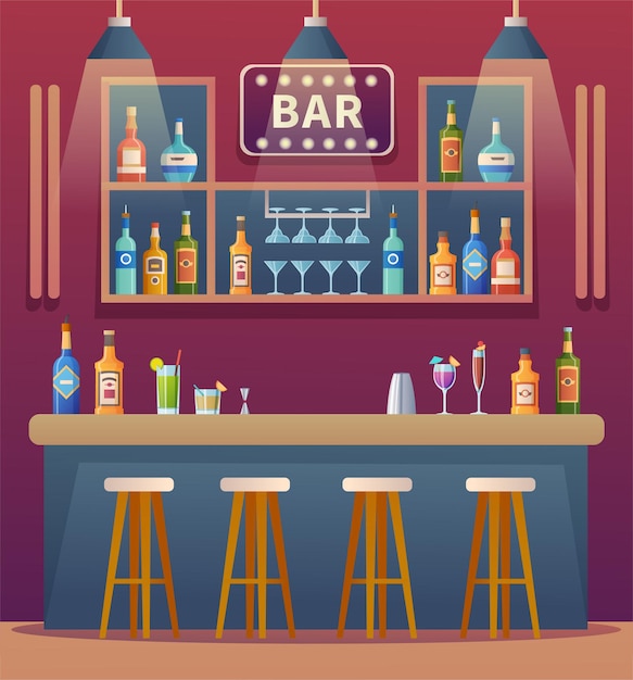 Vecteur illustration de dessin animé de design d'intérieur de comptoir de bar