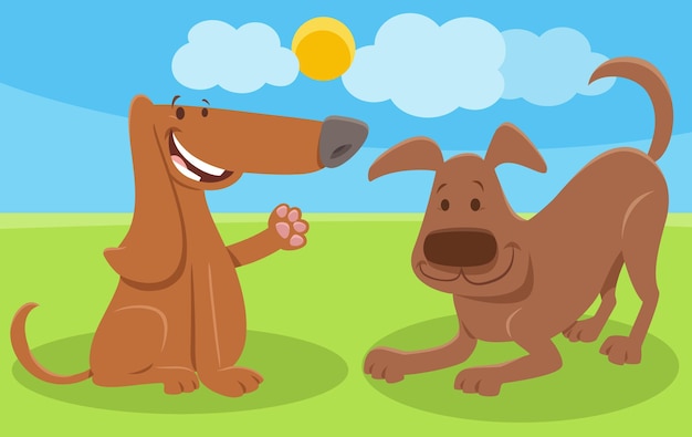 Illustration De Dessin Animé De Deux Personnages Animaux Comiques De Chiens Drôles