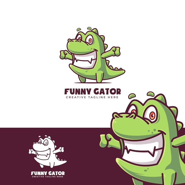 Illustration de dessin animé drôle d'alligator mignon dans un style plat