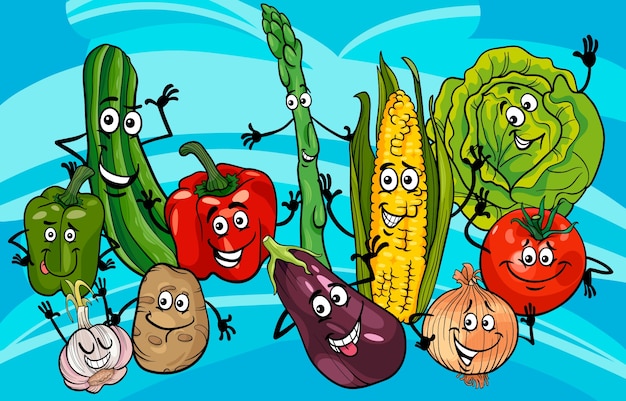 Illustration De Dessin Animé Drôle De Groupe De Légumes