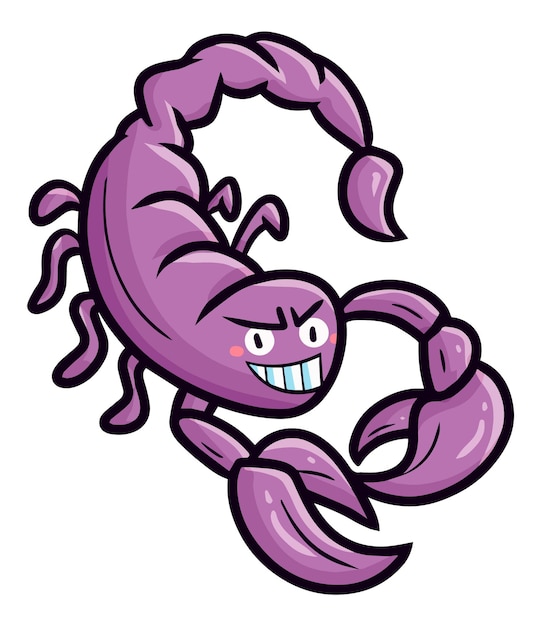 Illustration de dessin animé drôle de scorpion violet
